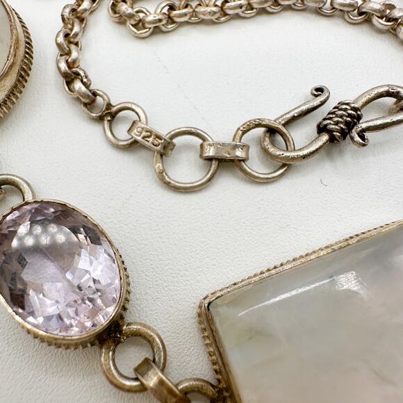 Sterling Silver 7 Gem Necklace Artisan Crafted Moonstone Amethyst Citrine 925 - Picture 6 of 13